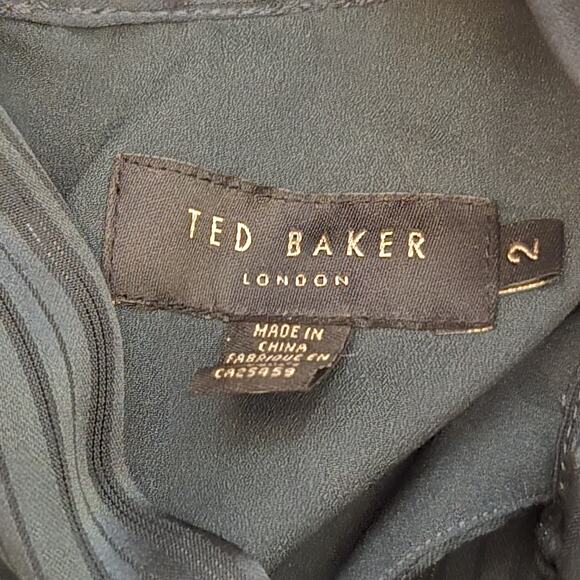 Ted Baker Bow Collar Detail Blouse Dark Green Size 2 MSRP $189 - Picture 5 of 7